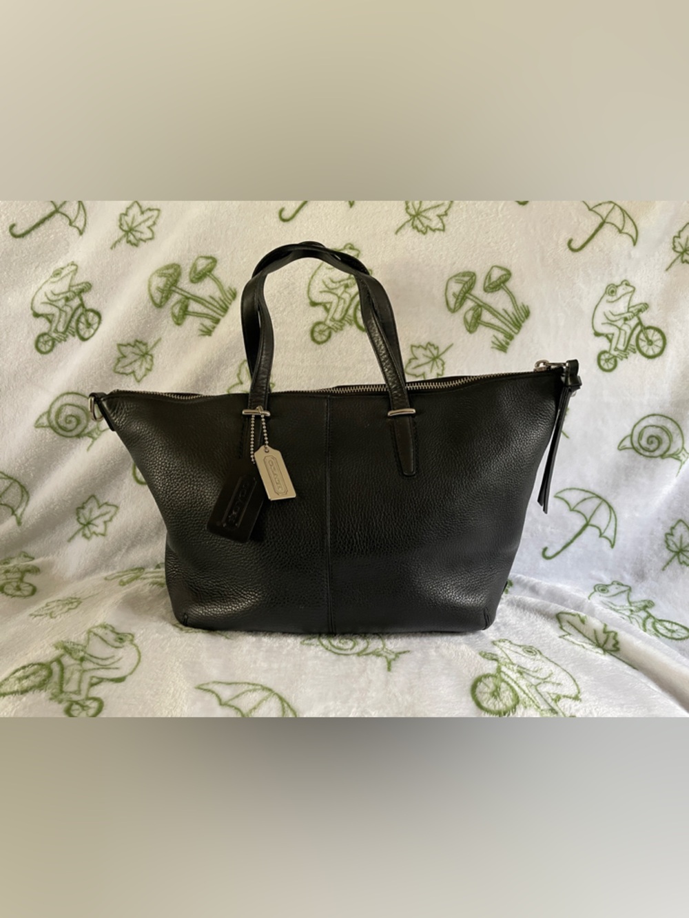 Coach Black Pebbled Leather Tote with Signature Tags / like new
